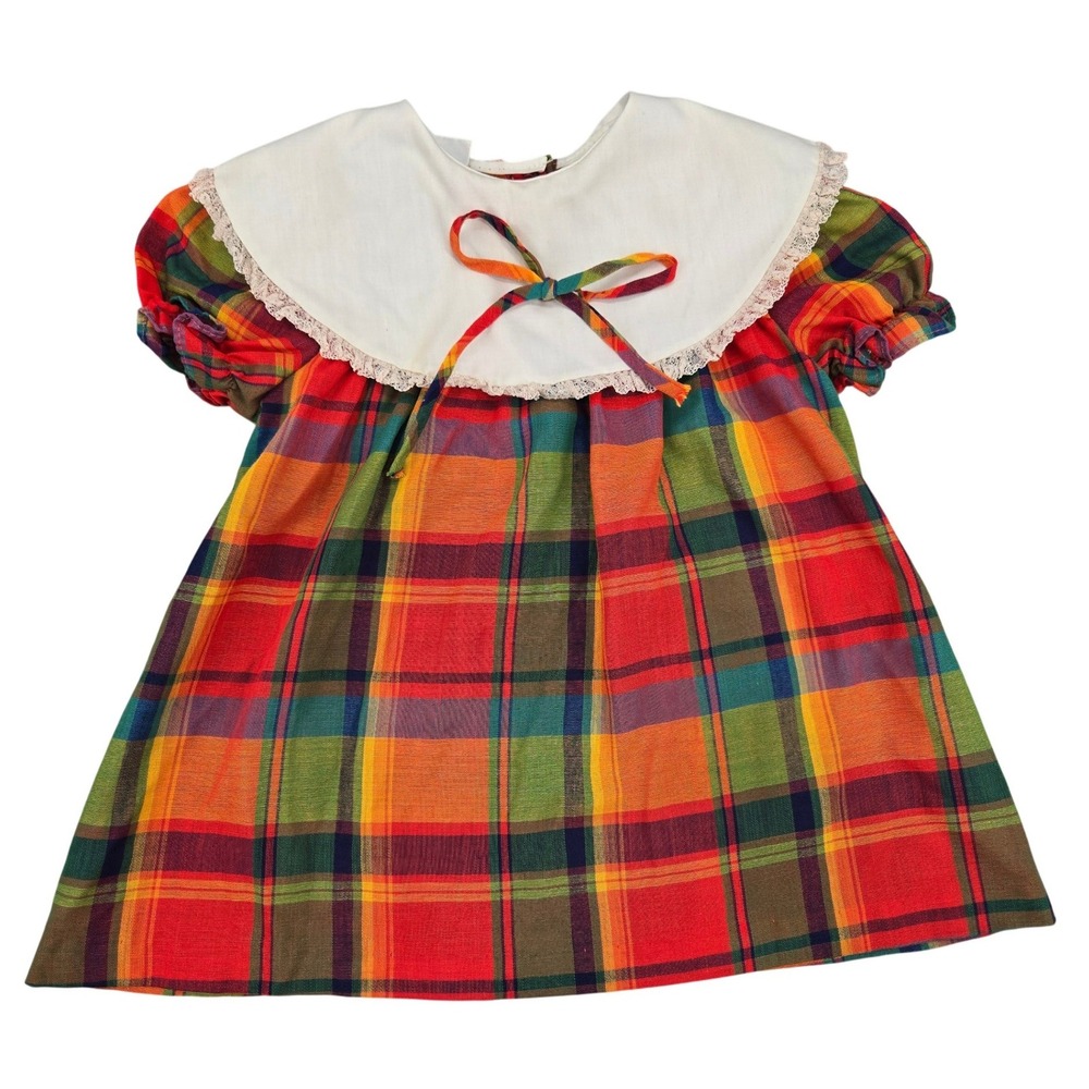 Vintage Carol Evans Penn-Prest JCPenney Girls Plaid Dress Lace Collar Size 3